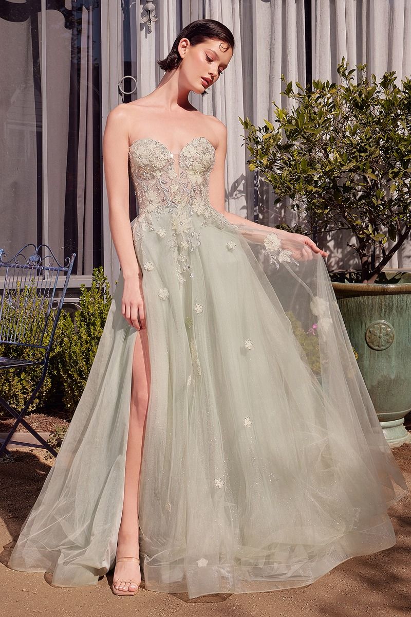 A1418 Sage Green Strapless Ball Gown