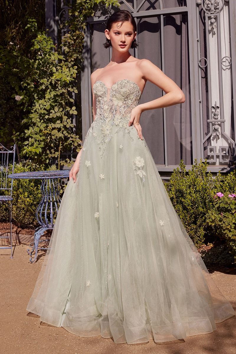 A1418 Sage Green Strapless Ball Gown