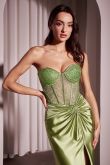 CD2408 Strapless Fitted Satin &amp; Hot Stone Dress