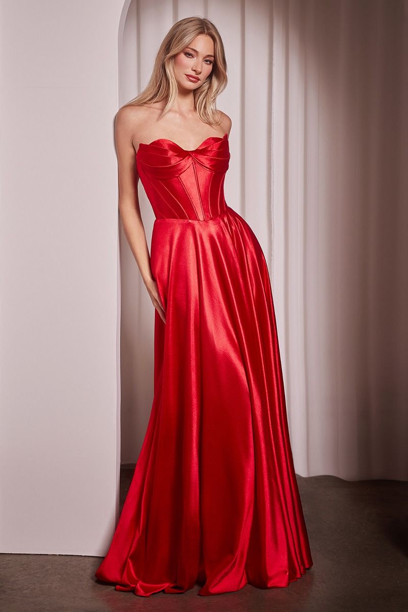 CD378 Strapless Satin Aline Dress