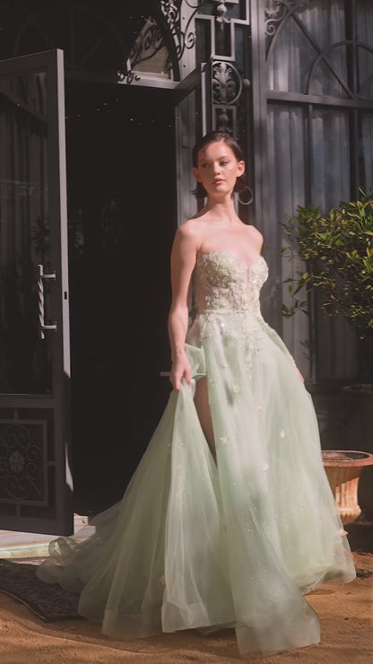 A1418 Sage Green Strapless Ball Gown