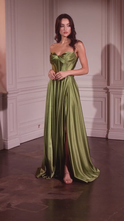 CD378 Strapless Satin Aline Dress